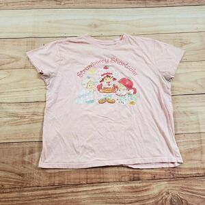 Strawberry Shortcake Shirt Womens Large Pink White Short Sleeve Oversize Ladies*